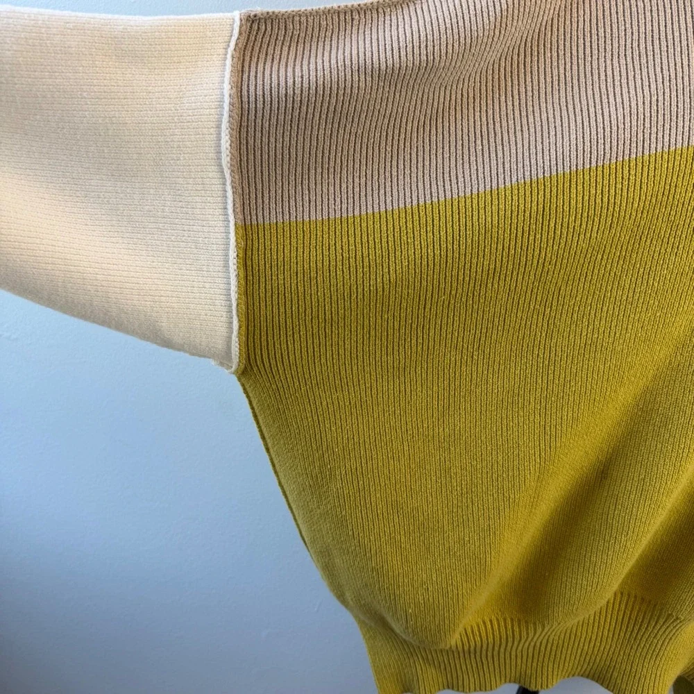 Free People Easy Street Colorblock Ribbed‎ Oversized Sweater Chartreuse Large